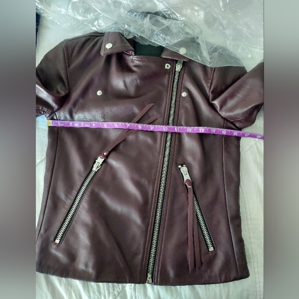EUC Like New Conditon Allsaints Dalby Biker Jacket, Burgundy size 4 (XS) - Picture 7 of 7